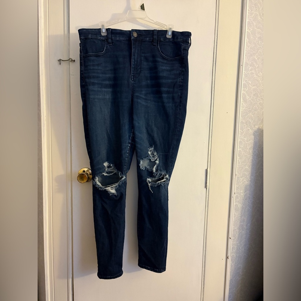 American Eagle Outfitters Dark Blue Distressed Skinny Jeans
